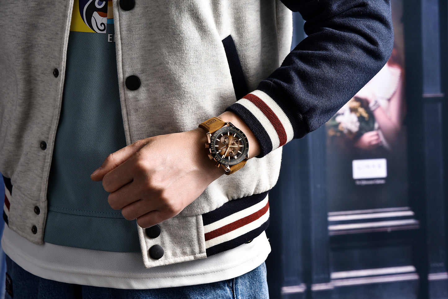 BENYAR - Stylish men's analog chronograph quartz watch with premium leather strap