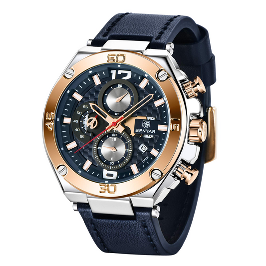 BENYAR™ Wrist Watch for Men, Genuine Leather Strap Watches, Quartz Movement Business Watches